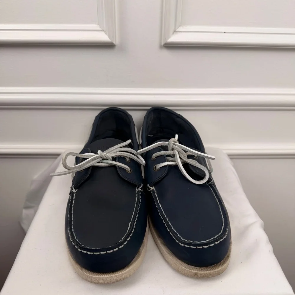 Tommy Hilfiger Mens TMBOWMAN Navy Blue Leather Boat Shoes Nautical Loafers 12